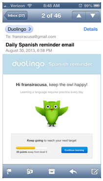 Duoling email reminder.