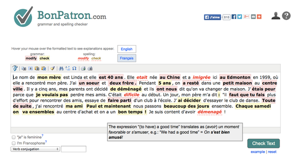 BonPatron website interface of blog submission.