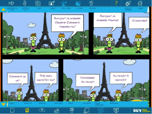 Comics Head screenshot of French greetings cartoon set in Paris.