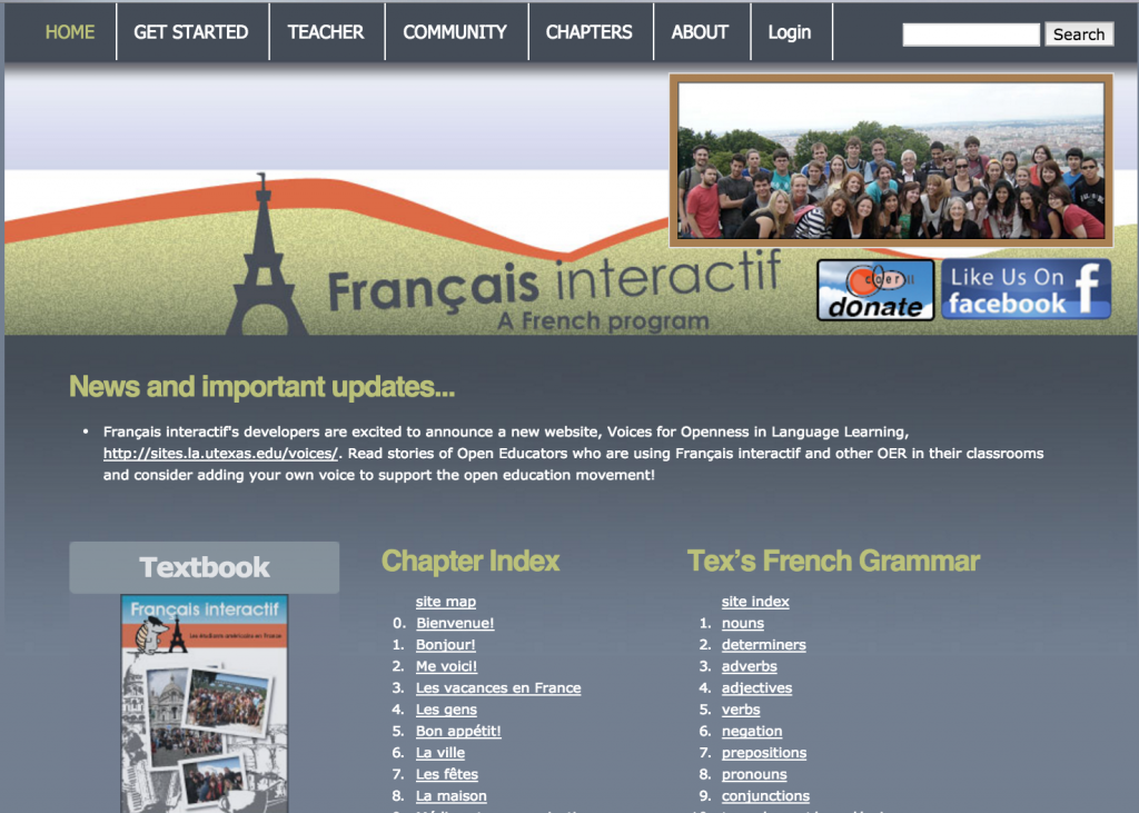 Picture 1: Screenshot of the homepage of Français Interactif (http://www.laits.utexas.edu/fi/).