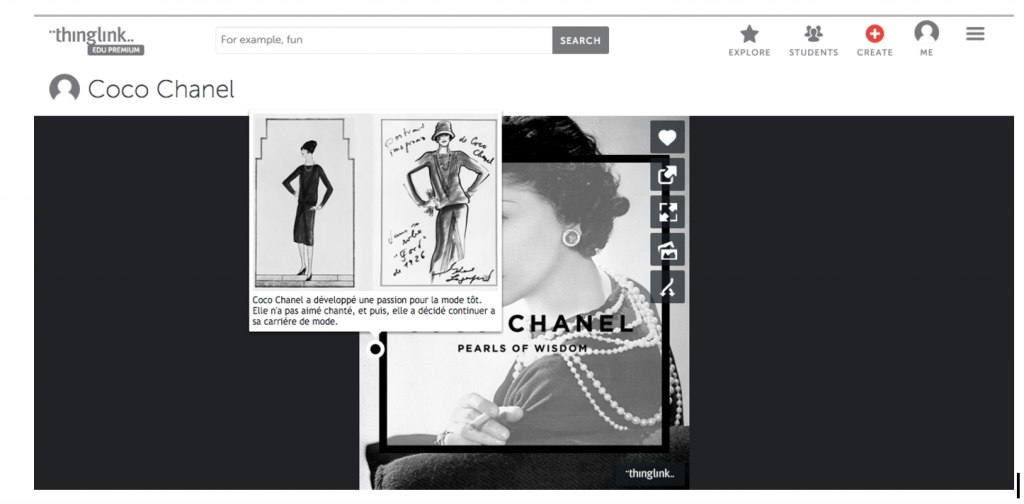 Example of a student created ThingLink about Coco Chanel
