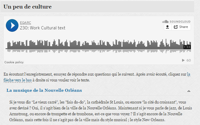 Sample listening activity with description in target language.