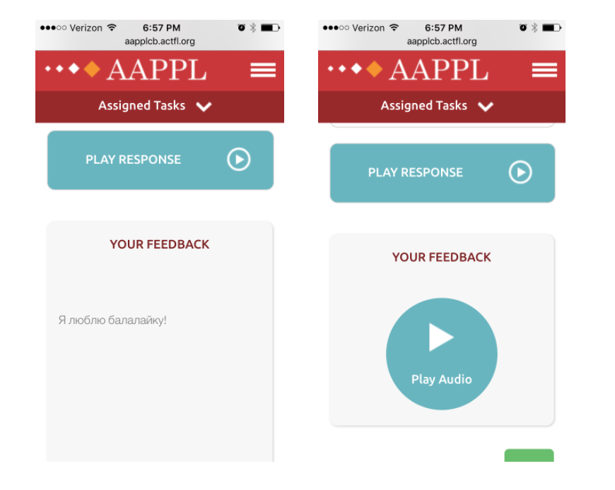 AAPPL interface of feedback from instructor to student.