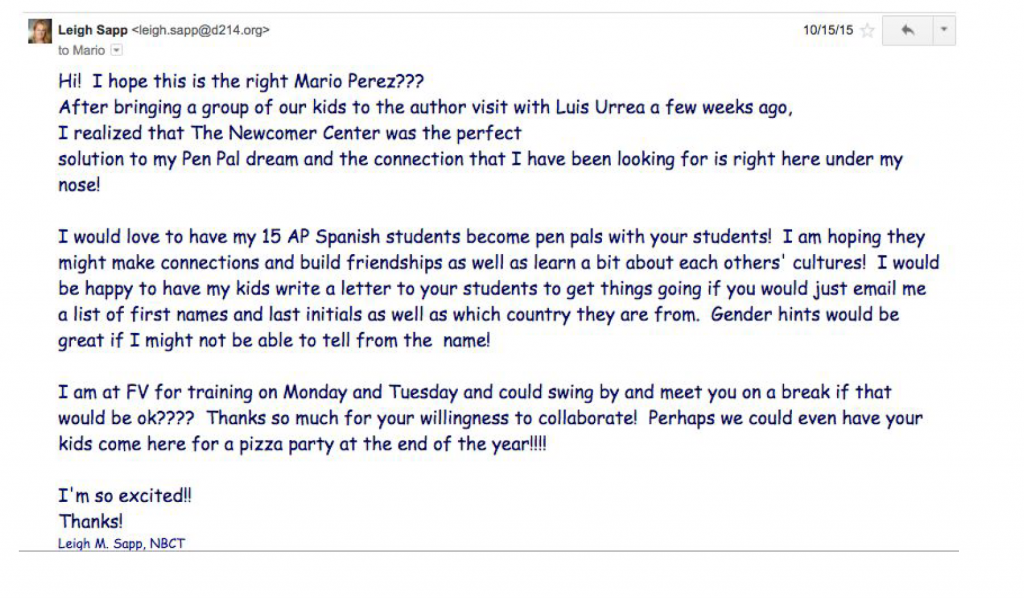 Email to Mario Perez from Leigh Sapp.