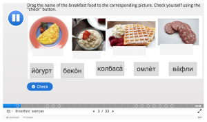 Vocabulary lesson of breakfast items in Russian.