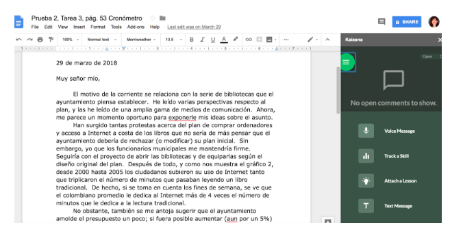 Google document with Kaizena text and voice comments.