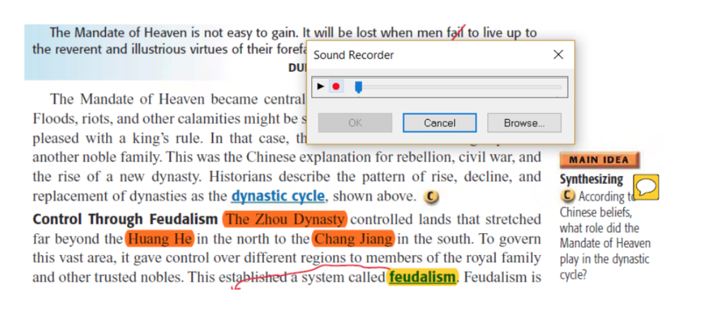Adobe Reader demonstrating instructors comments in voice feedback.