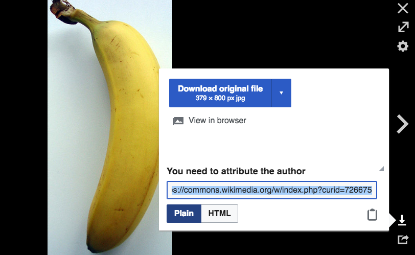 Wikimedia Commons image of banana which allows to attribute the author of the image.