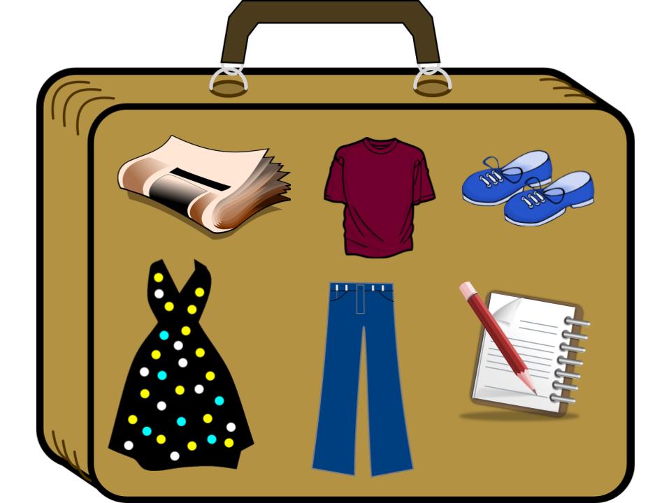 Google Drawing of suitcase with images found on Pixabay.