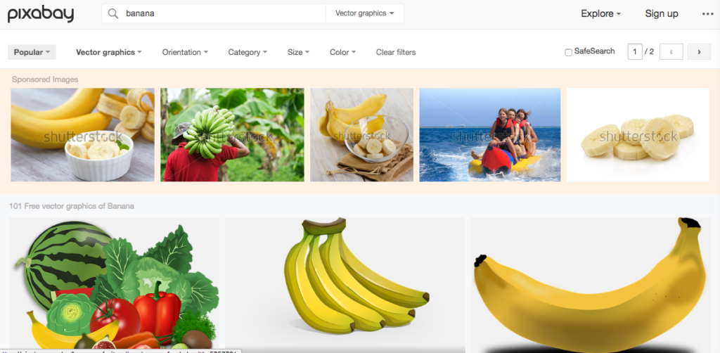 Pixabay image search results for "banana."