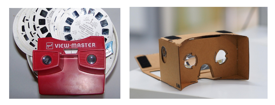 Left Image of The View Master, a device that shows users images as a virtual reality. Right Image is of Google Cardboard.