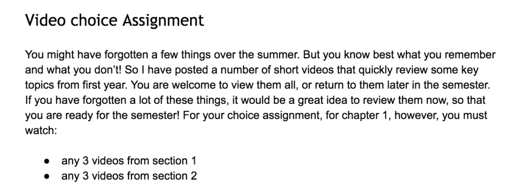 Video choice Assignment