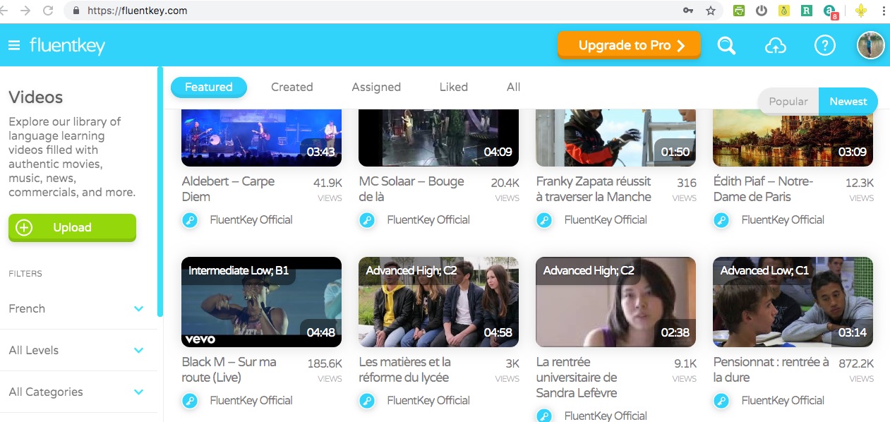 Screenshot showing access to featured videos.