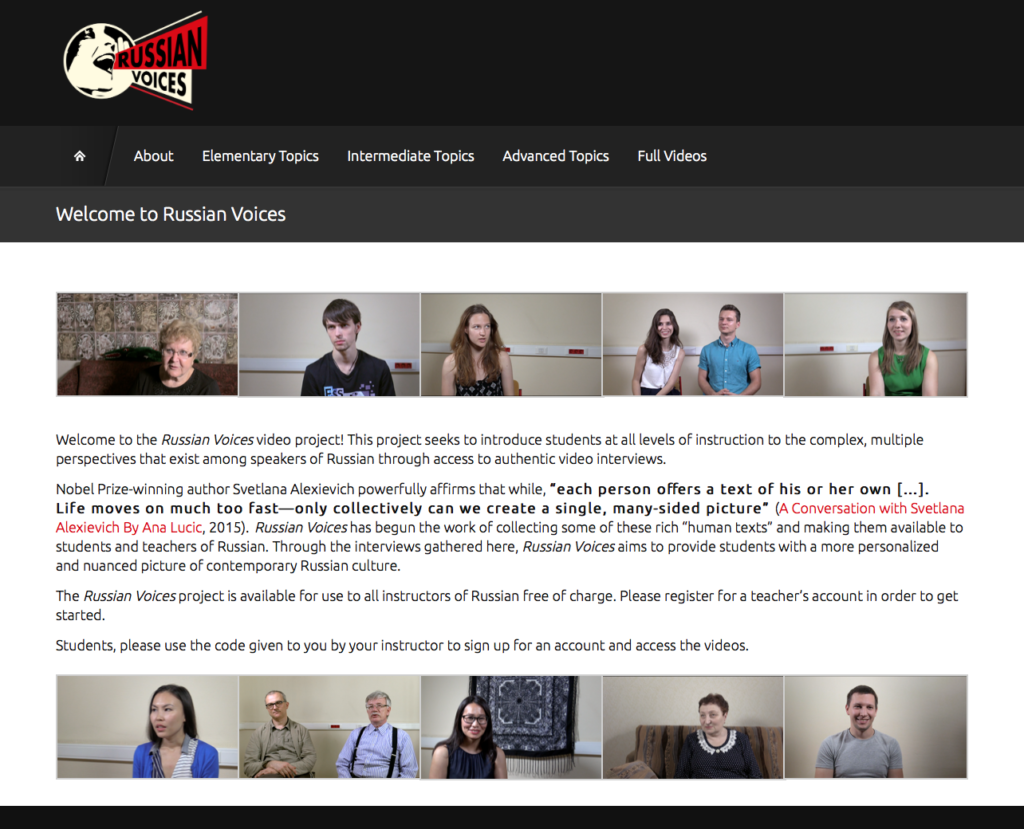 Picture 1 - Screen capture showing the Russian Voices website and some of the individual interviews as part of the project.