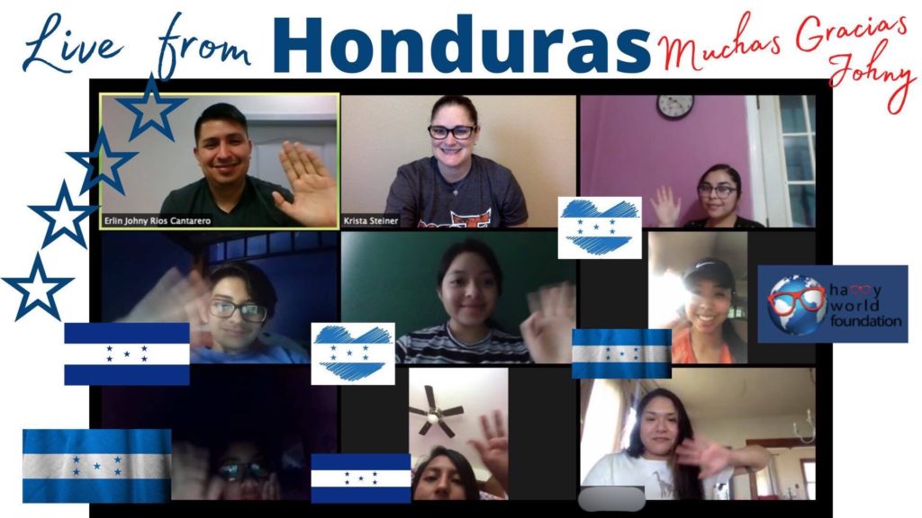 High school students in Clinton, Oklahoma learning from home during the COVID19 pandemic by connecting with Erlin Johny Rios Cantarero of Honduras for a mystery hangout in their Spanish 3 class