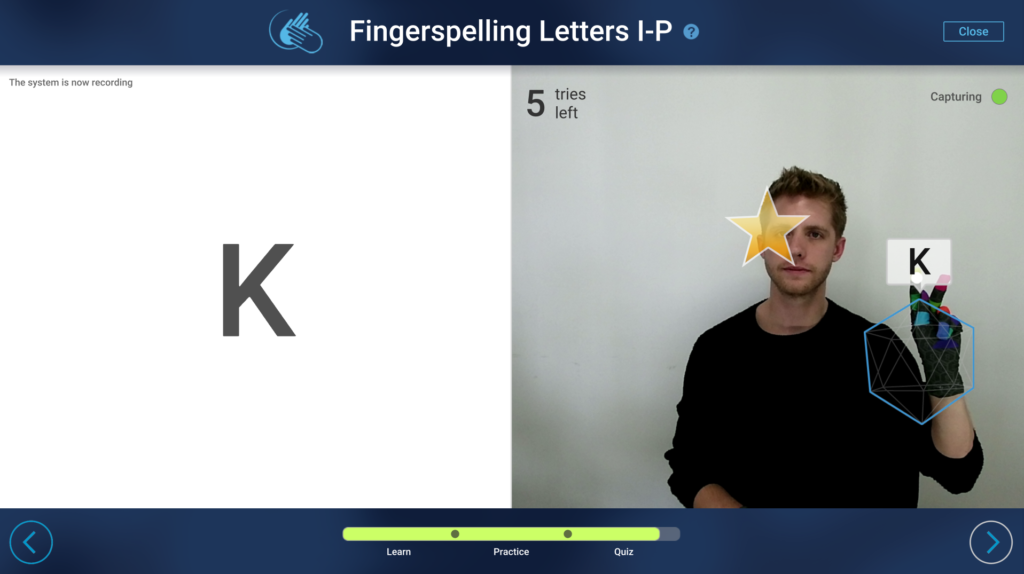 Picture 5 - SignAll Learn Lab Fingerspelling quiz