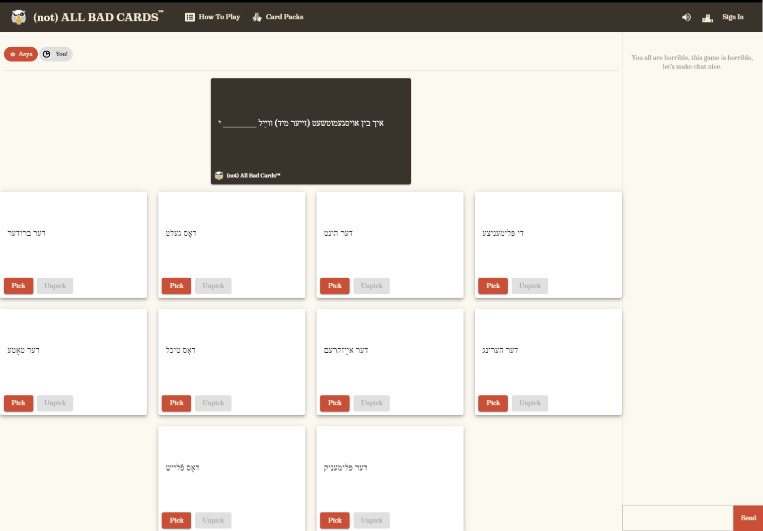 Customized “Apples to Apples” and “Cards Against Humanity” Games for