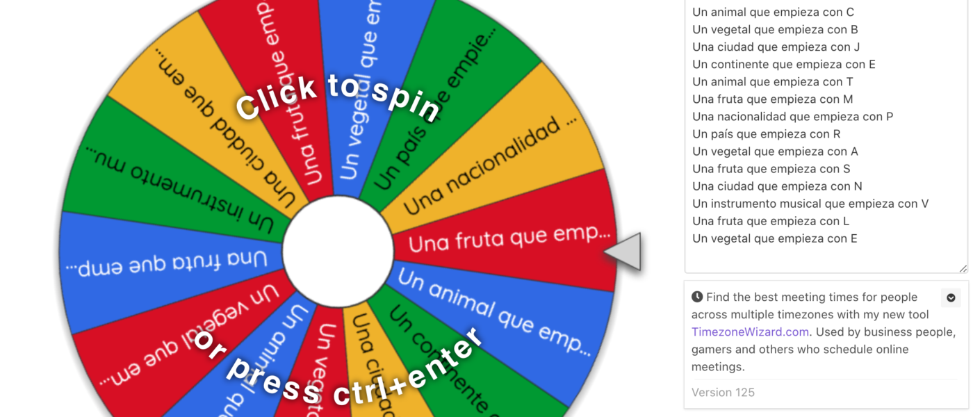 Picture 5 - Example of Scattergories-style game in Spanish