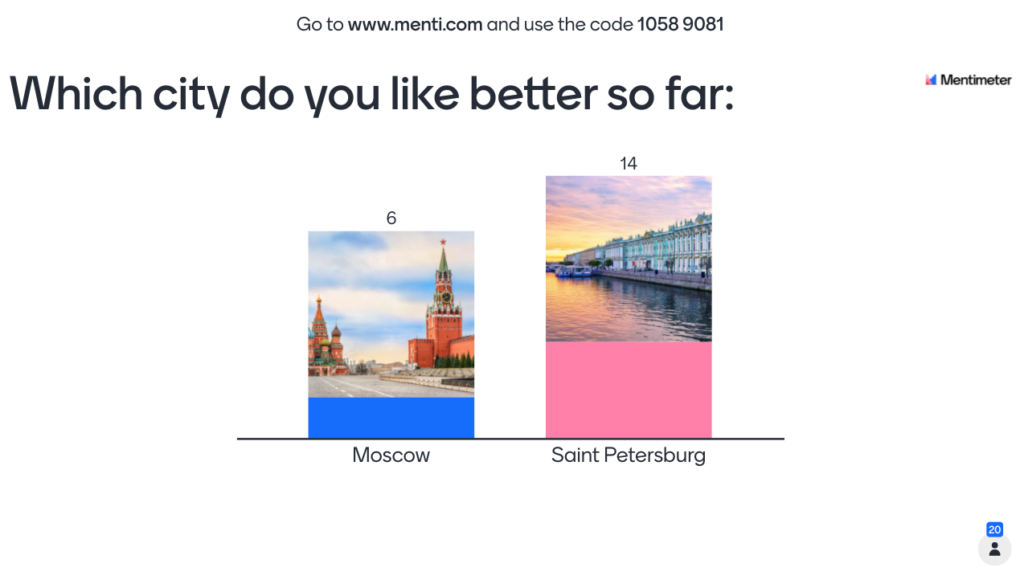Picture 5 - Example of a live presentation during a cultural studies lecture: Which city do you like better so far, picture of Moscow, picture of Saint Petersburg