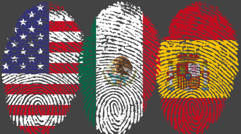 fingerprints with US, Mexican, Spanish flags