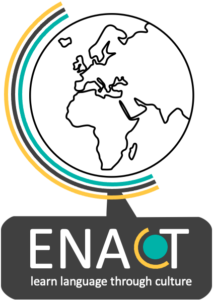 Picture 1 - The ENACT logo, a globe, ENACT: learn language through culture