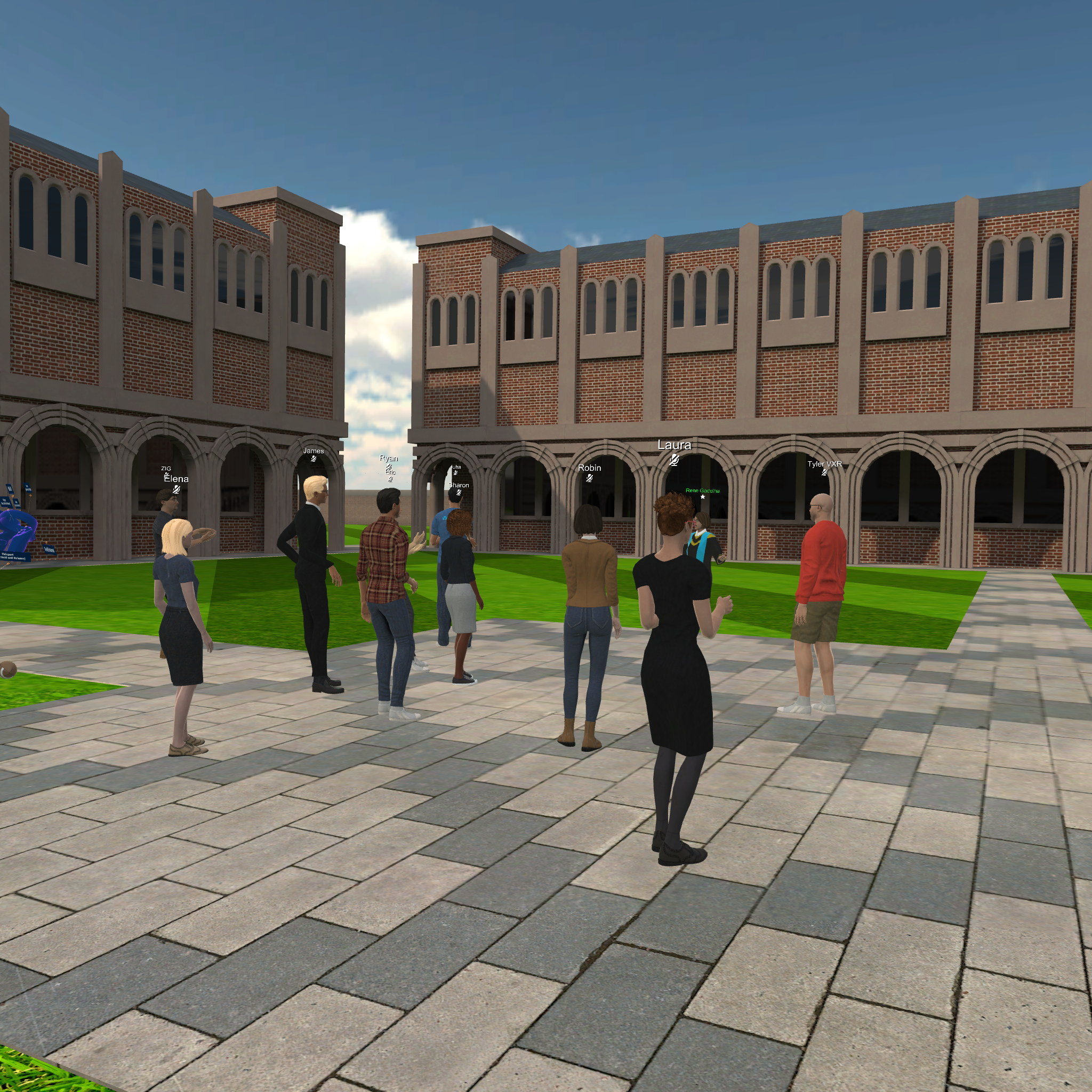 Picture 1 – Student avatars socializing on the Victory XR Campus Quad