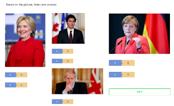 Picture 5 - An example of an interpersonal assignment in Lingt, has pictures of world leaders and students must answer using speaking based on the pictures