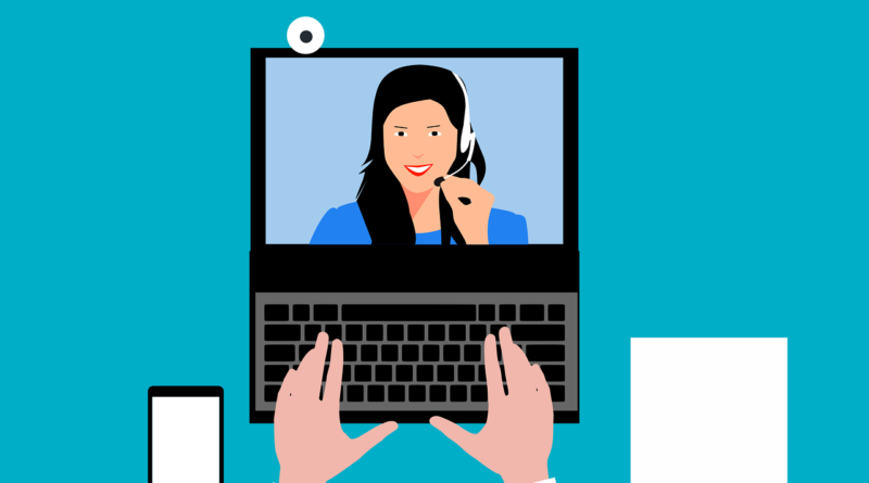 man and woman interacting via video conference