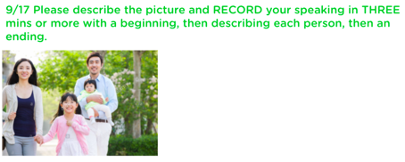 Picture 11 – Classkick presentational assignment example - Please describe the picture and RECORD your speaking in THREE mins or more with a beginning, then describing each person, then an ending.