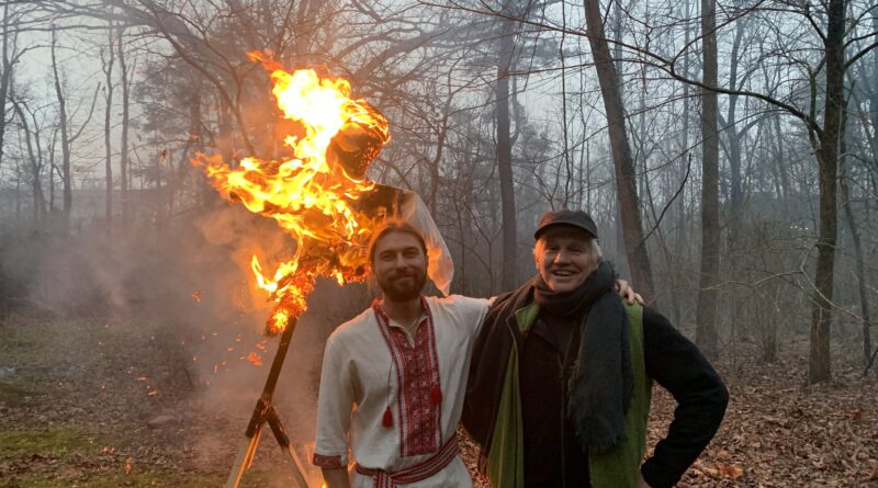 Picture 3 - At the Russian House, students burned winter in effigy and served bliny (Slava Trotz and Mark Preslar)