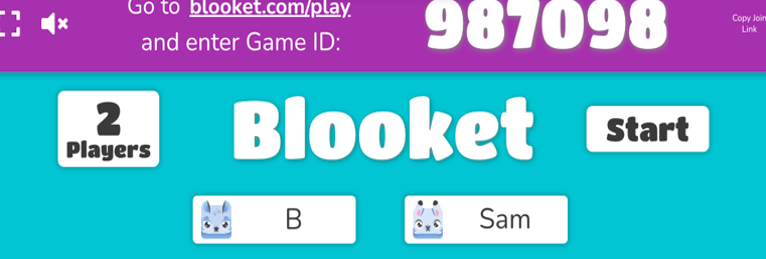 Picture 7 - Enter a Game - Go to blooket.com/play and etner Game ID - 2 plays (B and Sam), and button to start