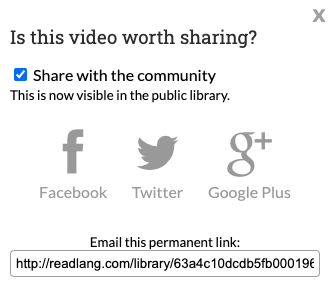 Screenshot with checkmarked blue box showing the option to share your video with the community.