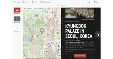 map on the left. on the right there is an image of a bridge and text that says Kyungbok palace in Seoul, Korea