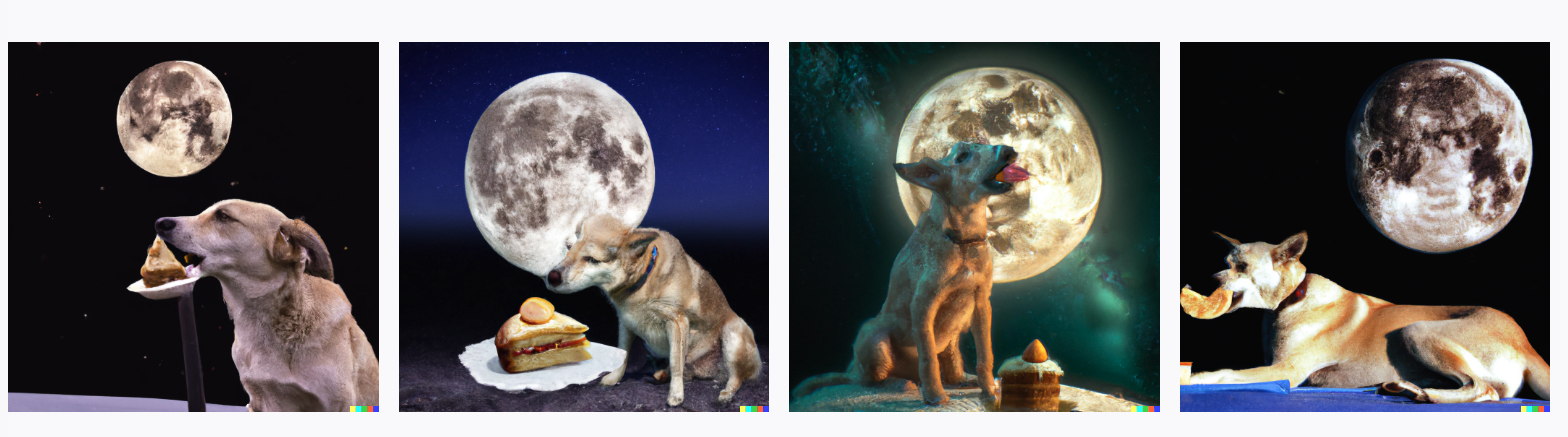 Picture 4 - Photographs of the dog eating cake - 4 similar photographs of a cog eating cake with the moon behind him