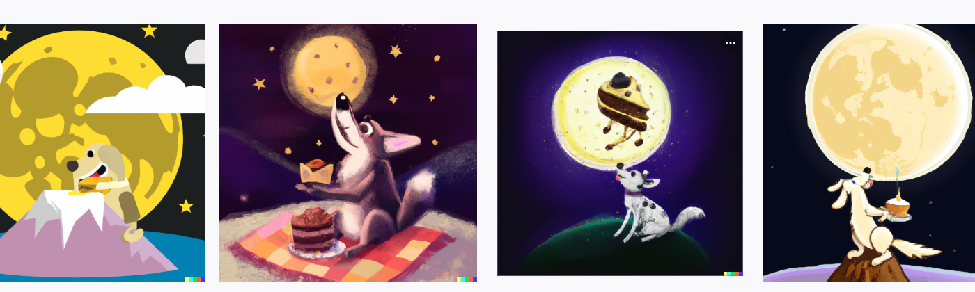 Picture 2 - Images generated by the prompt “a dog eating cake on the moon”