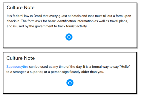 Picture 4 – Culture Notes - It is federal law in Brazil that every guest at hotels and inns must fill out a form upon check-in. The form asks for basic identification information as well as travel plans, and is used by the government to track tourist activity. / Здравствуйте can be used at any time of the day. It is a formal way to say "Hello" to a stranger, a superior, or a person significantly older than you.