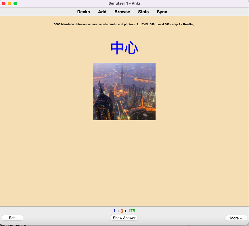 Picture 2 -The “front” of a flashcard from a Mandarin deck that includes an image file. This is from the Anki desktop program.
