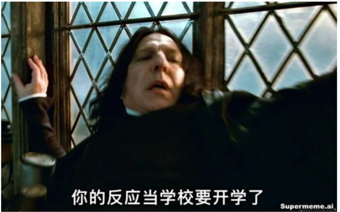 Picture 9a – Different memes on the topic of back to school - My reaction when school starts - Snape from Harry Potter looking surprised