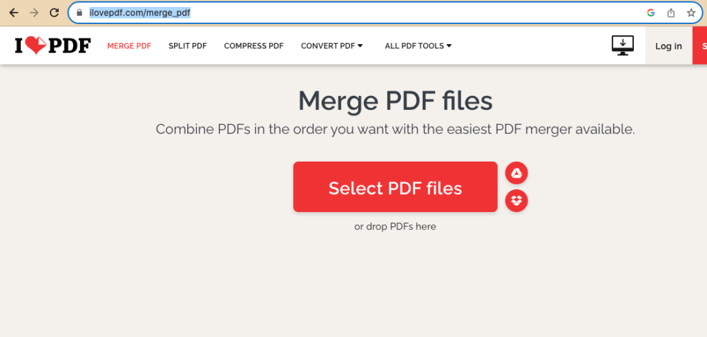 Merge PDF Files - Combine PDFs in the order you want with the easiest PDF merger available, with a button "Select PDF files"