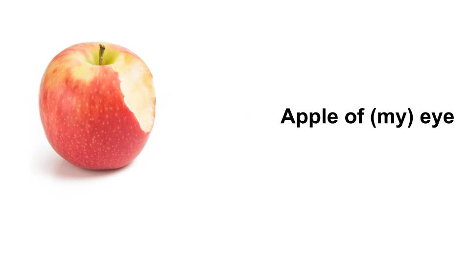 Picture 3 - Example of an idiom charade - has a picture of an apple and the words: Apple of (my) eye