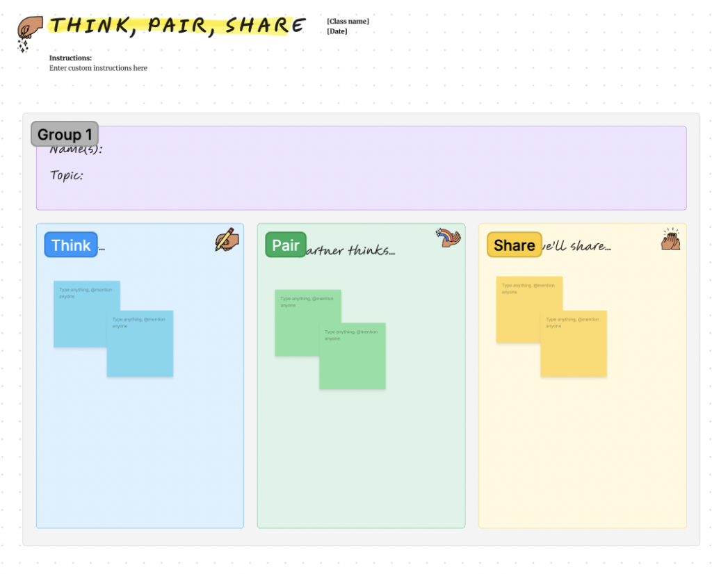 Picture 13 – FigJam think, pair, share activity template - 3 areas for think, pair, share