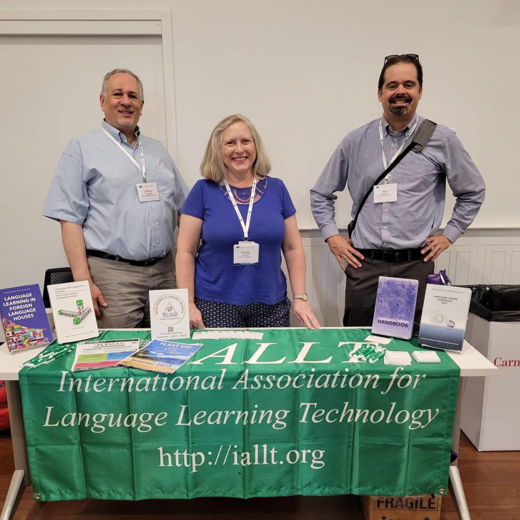 Picture 5 – Jeff Samuels, Stacey Powell and Dan Nickolai staffing the IALLT booth at the CALICO 2024 conference