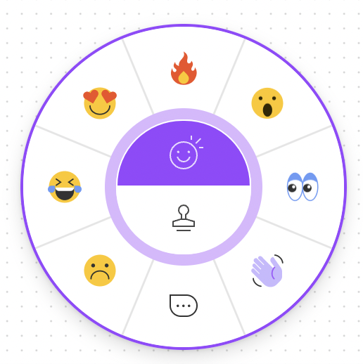 Picture 8b – Reactions in FigJam - emojis: fire, wow, eyes, waving, speaking, unhappy face, laughing, face with hearts
