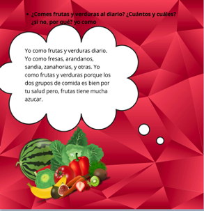 Picture 3 - Example of Book Creator backgrounds, shapes, and images to illustrate thoughts and ideas - has text and pictures of fruits and vegetables