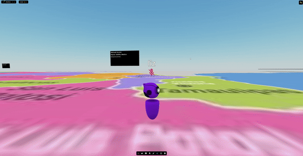 Picture 11 — Animated walkthrough of a final project in FrameVR, with an image asset placed on the floor and text area assets throughout the world.
