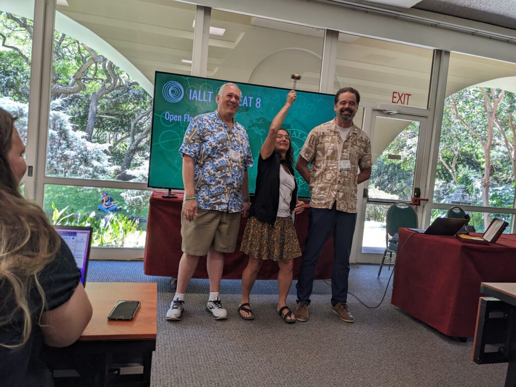 Picture 11 - The gavel is given to the new IALLT President, Lauren Rosen. Lauren poses here with President-Elect Jeffrey Samuels and Past President Dan Nickolai; Photo credit: Shannon Donnally Quinn