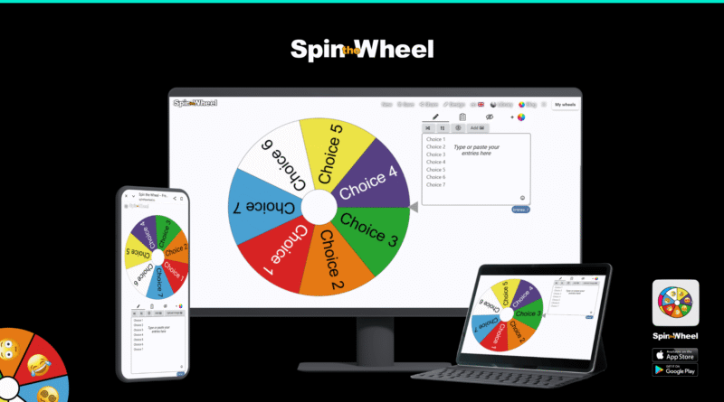 Spin Wheel - shows a wheel on various devices (phone, computer screen)