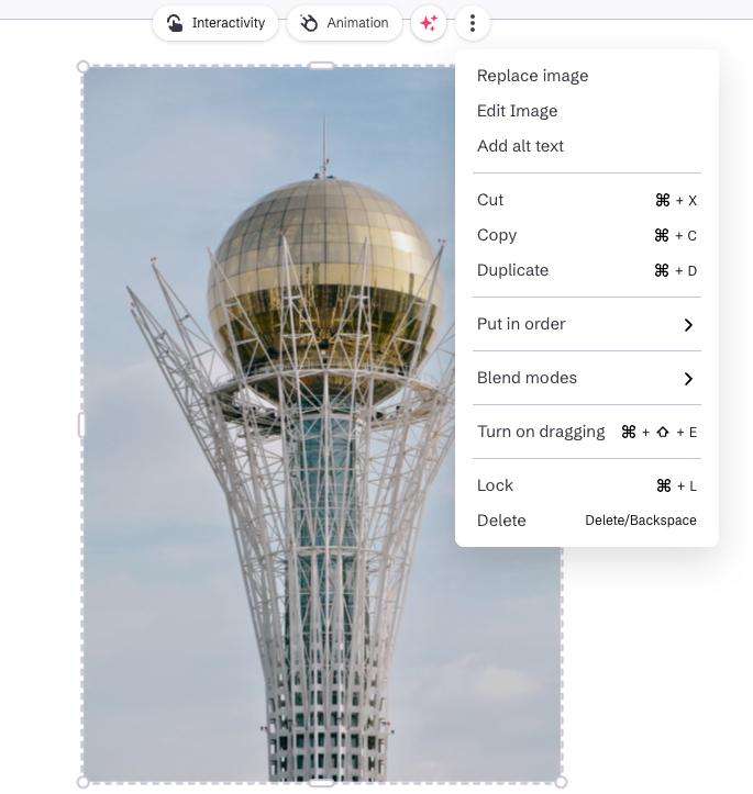 Picture 2 - Interface for adding alt text in Genially - there is a 3 dot menu, you have to click that, and then you have to click "Add alt text"
