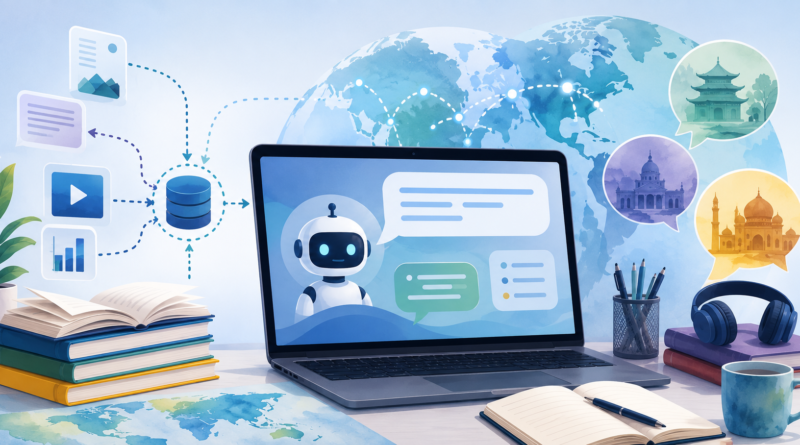 a cartoon image of a laptop featuring a robot speaking