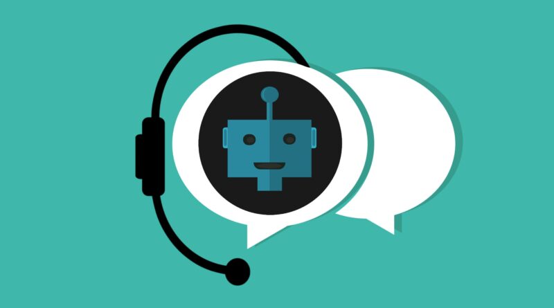 two conversation bubbles with one having a robot in it with a microphone
